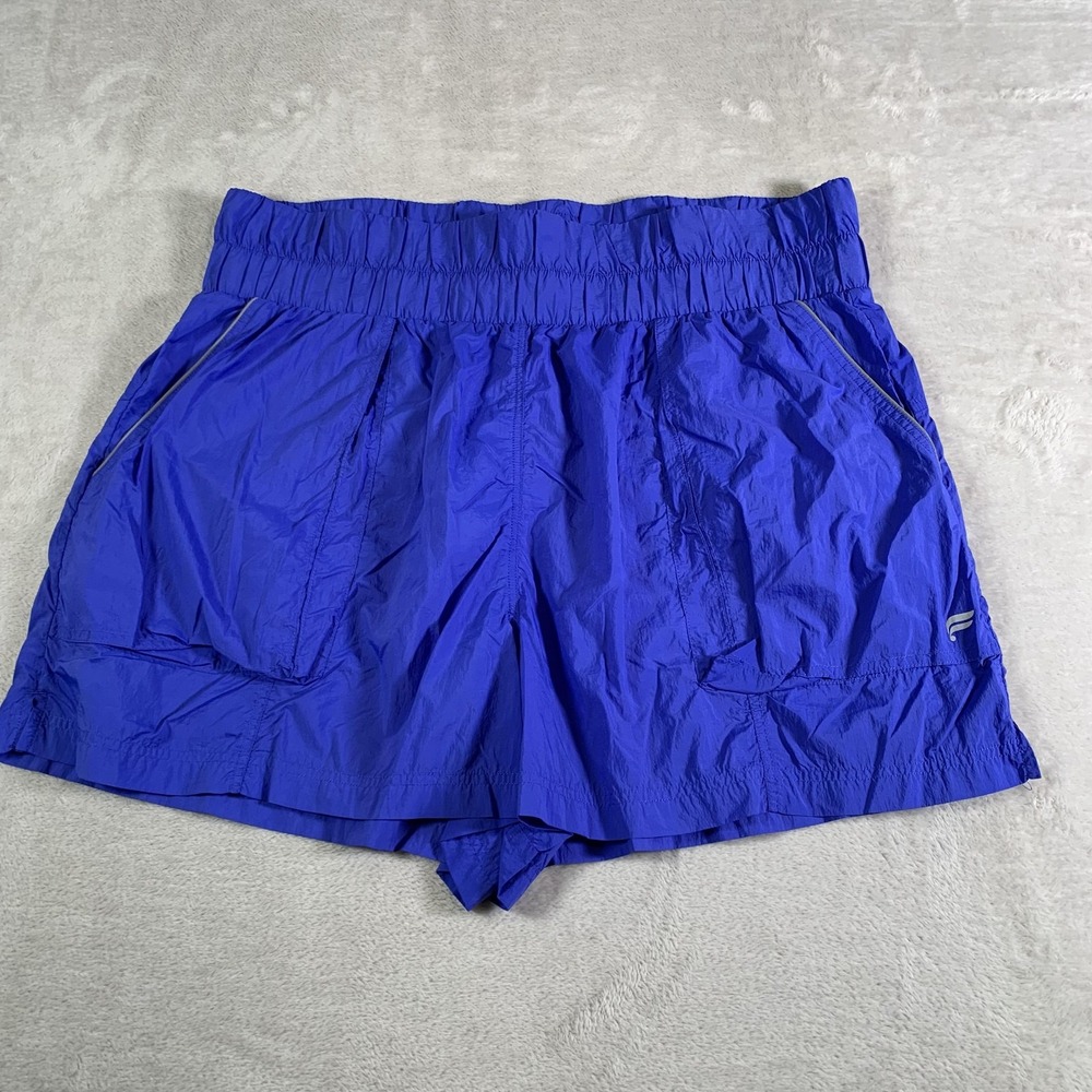 Fabletics Shorts Womens 2XL Blue‎ High Rise Smocked Waist Nylon Athletic Running